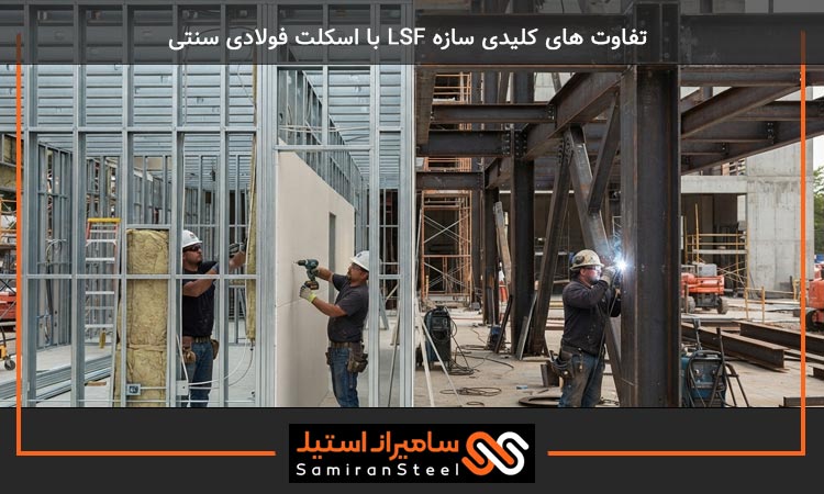 تفاوت های کلیدی سازه LSF با اسکلت فولادی سنتی